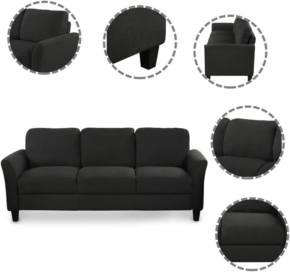 FORDE Living Room Sets Furniture Armrest Sofa Single Chair Sofa Loveseat Chair 3-Seat Sofa (Chair，3-Seat Sofa, Black)